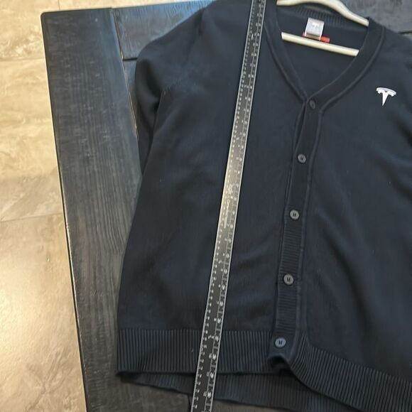 Tesla Mens V-Neck Cardigan Button Varsity Sweater Black Size Large - Picture 8 of 9